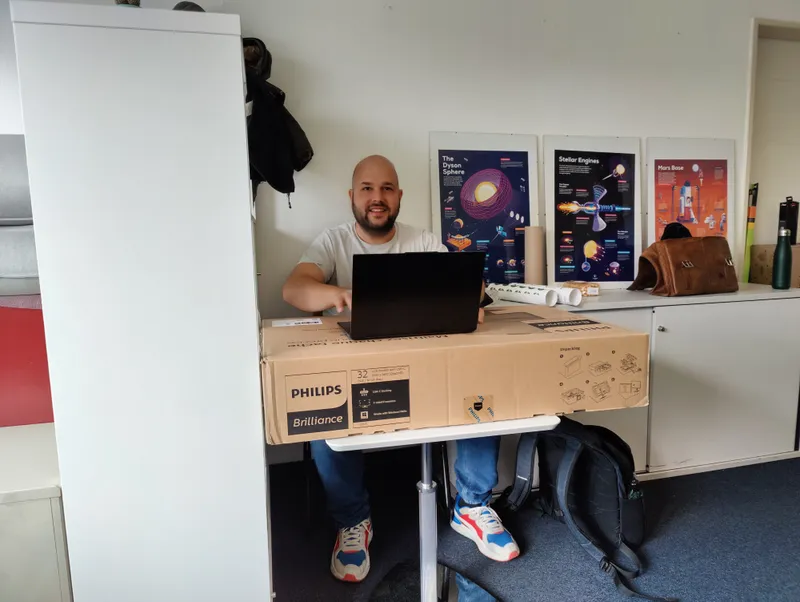 Diego improvising while working